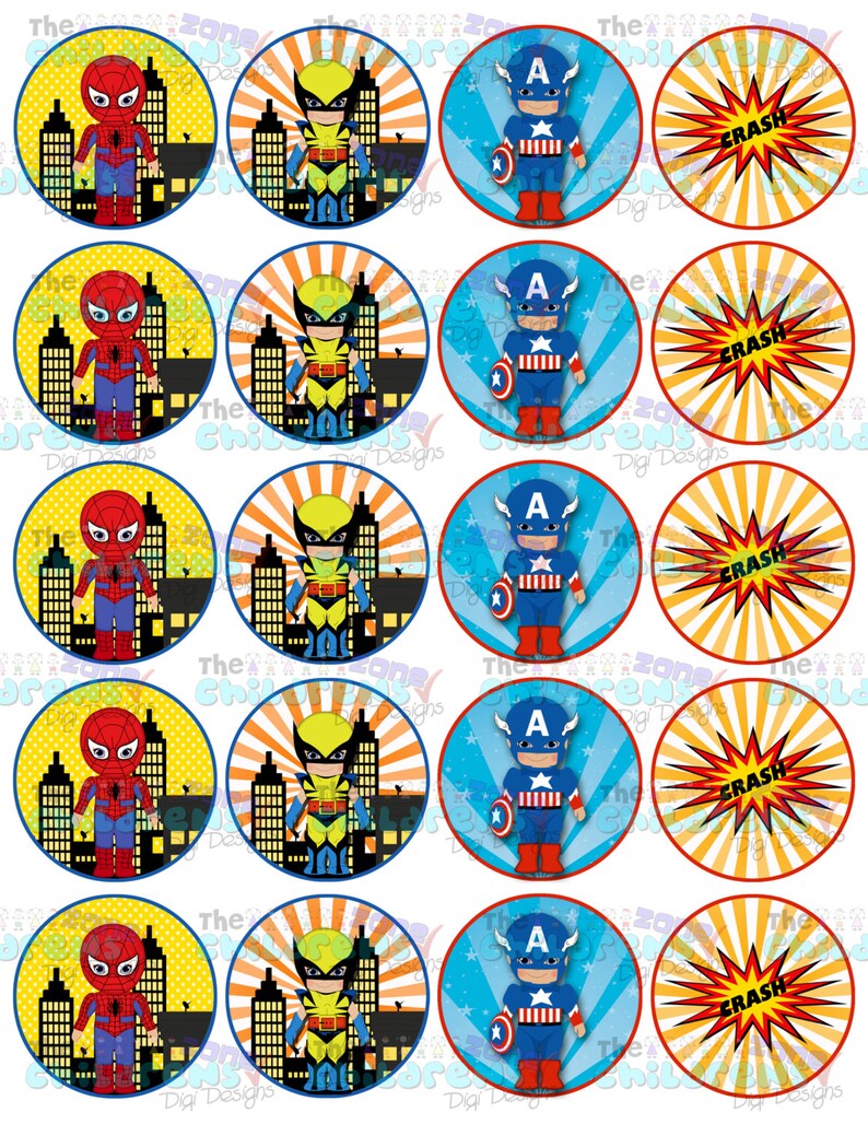 Printable Superhero Cupcake Toppers Superhero Etsy