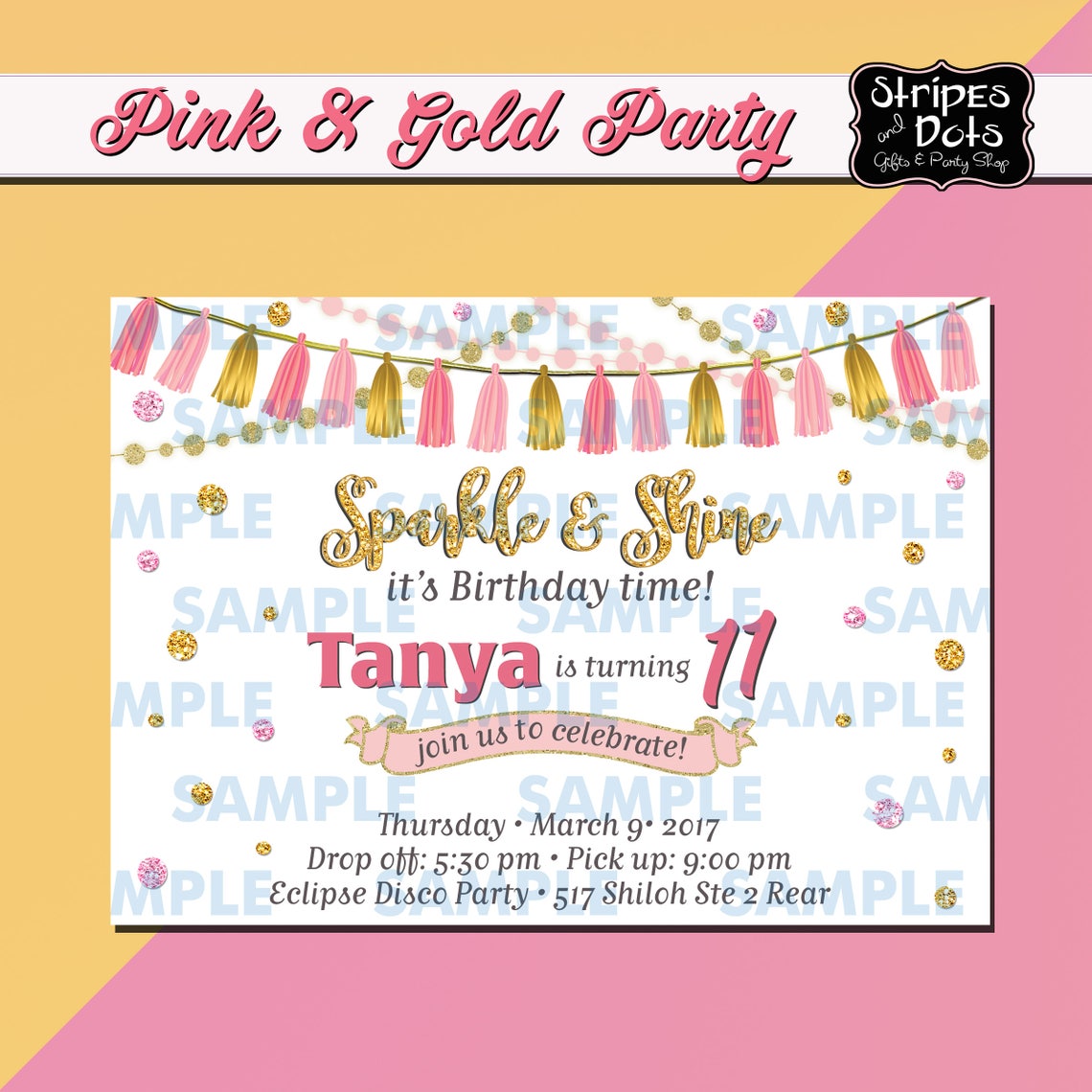 Pink and Gold Invitationpink and Gold Partygirls Etsy