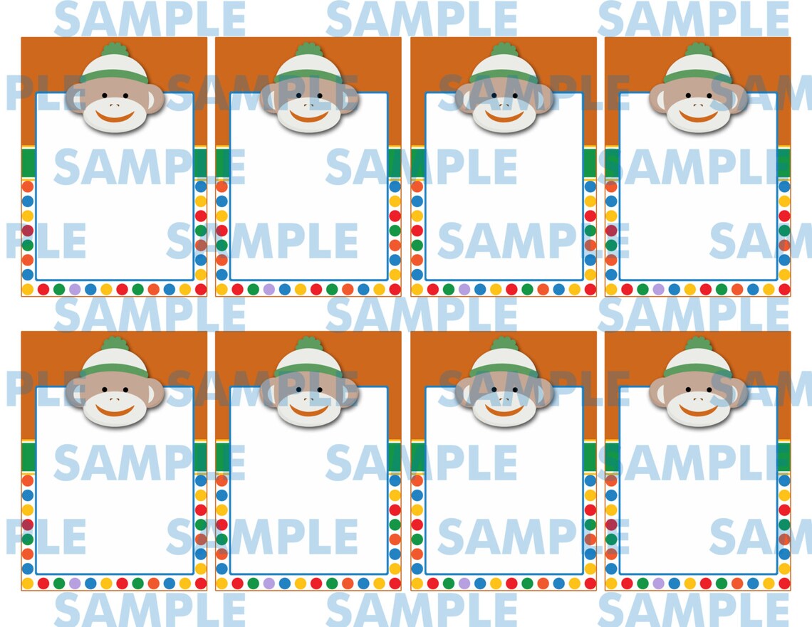 Sock Monkey Printable Labelssock Monkey Name Cardssock | Etsy