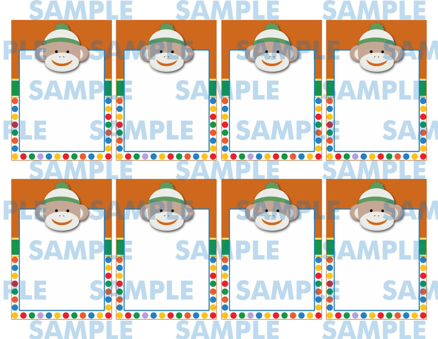 Sock Monkey Printable Labelssock Monkey Name Cardssock Etsy