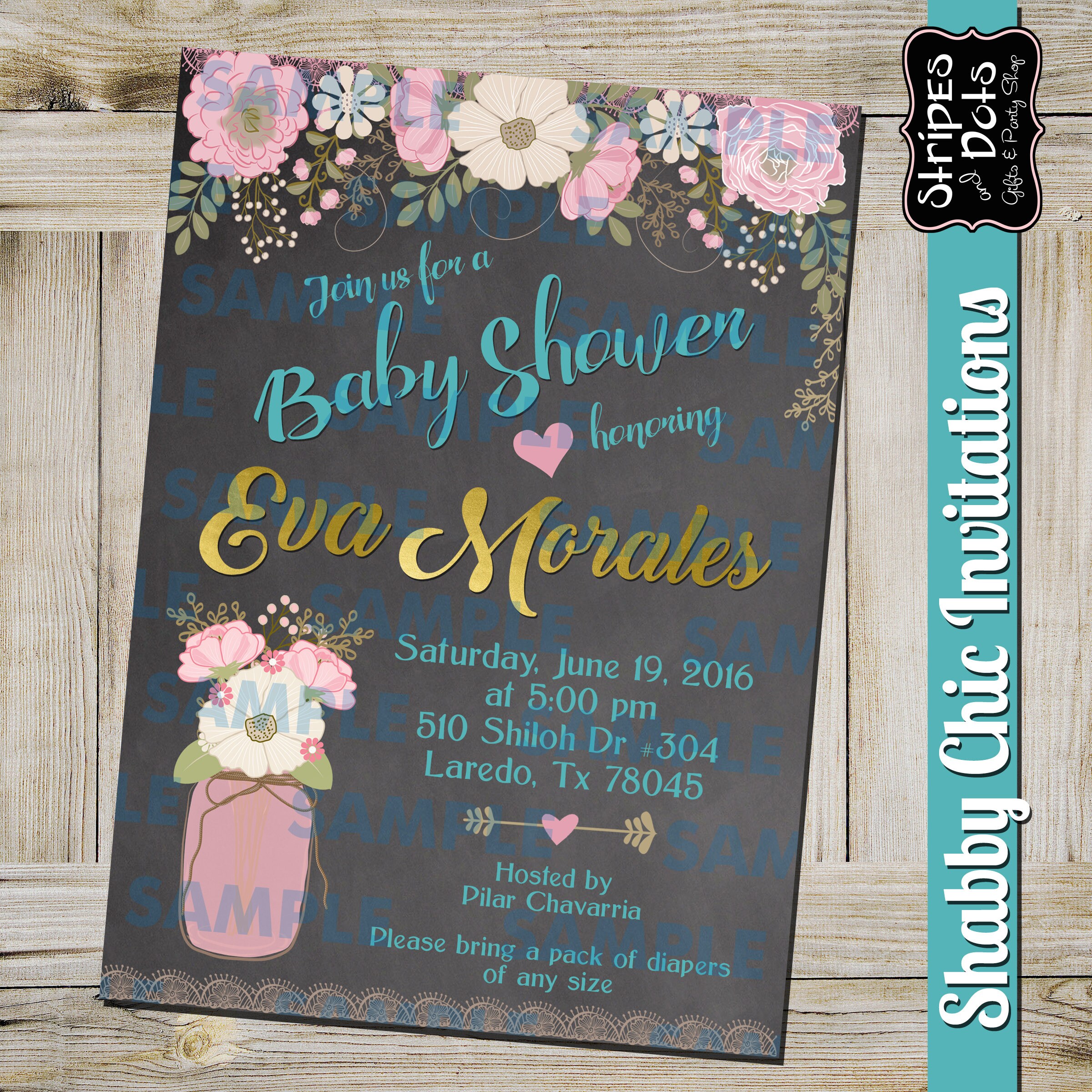 shabby chic baby shower invitations
