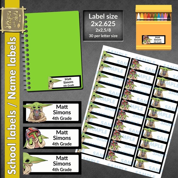 Baby Yoda Labelsbaby Yoda Name Labelsschool Labelsname Etsy