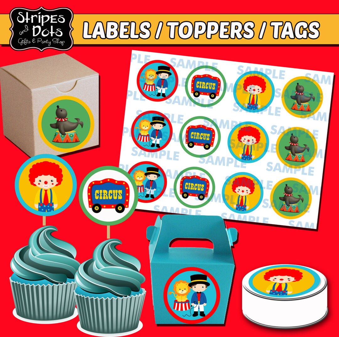 Printable Circus Cupcake Toppers Circus Stickers-circus - Etsy