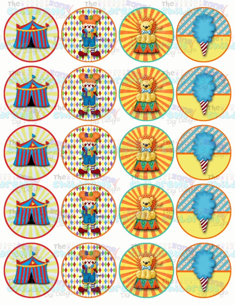 Printable Circus Cupcake Toppers Circus Stickers-Circus | Etsy