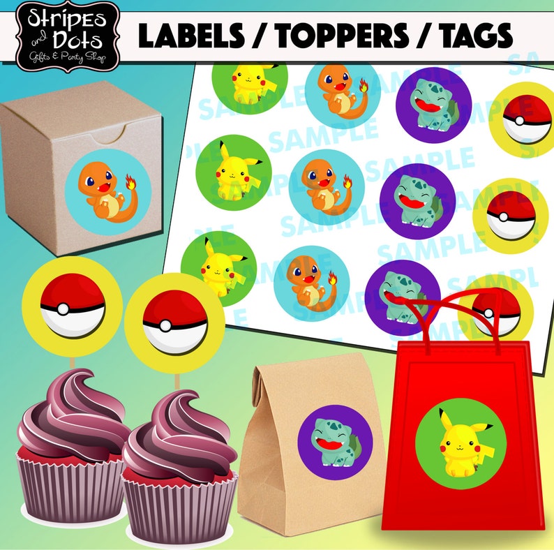 Printable Pokemon Cupcake ToppersPokemon StickersPokemon Etsy