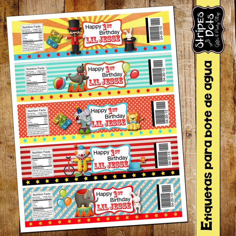 Printable Circus Water label Circus Labels-Circus | Etsy