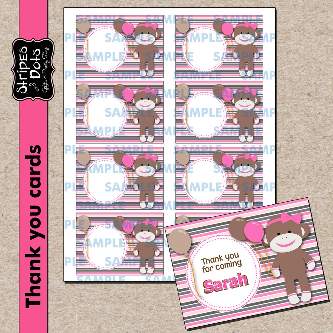 Sock Monkey Printable Labelssock Monkey Name Cardssock Etsy