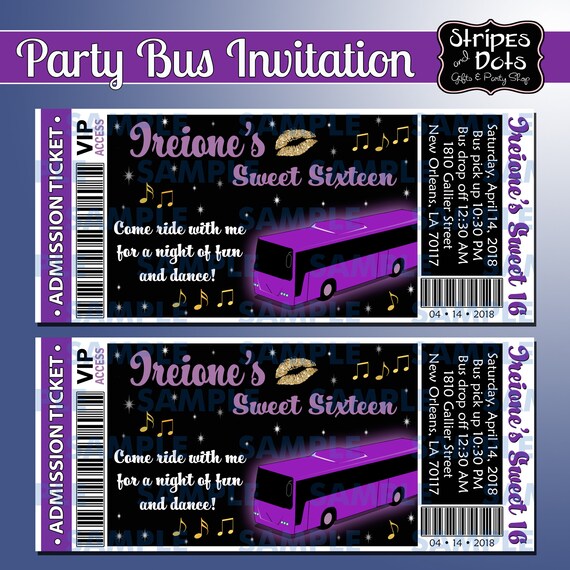 Ticket Invitationsparty Bus Invitation80's Etsy