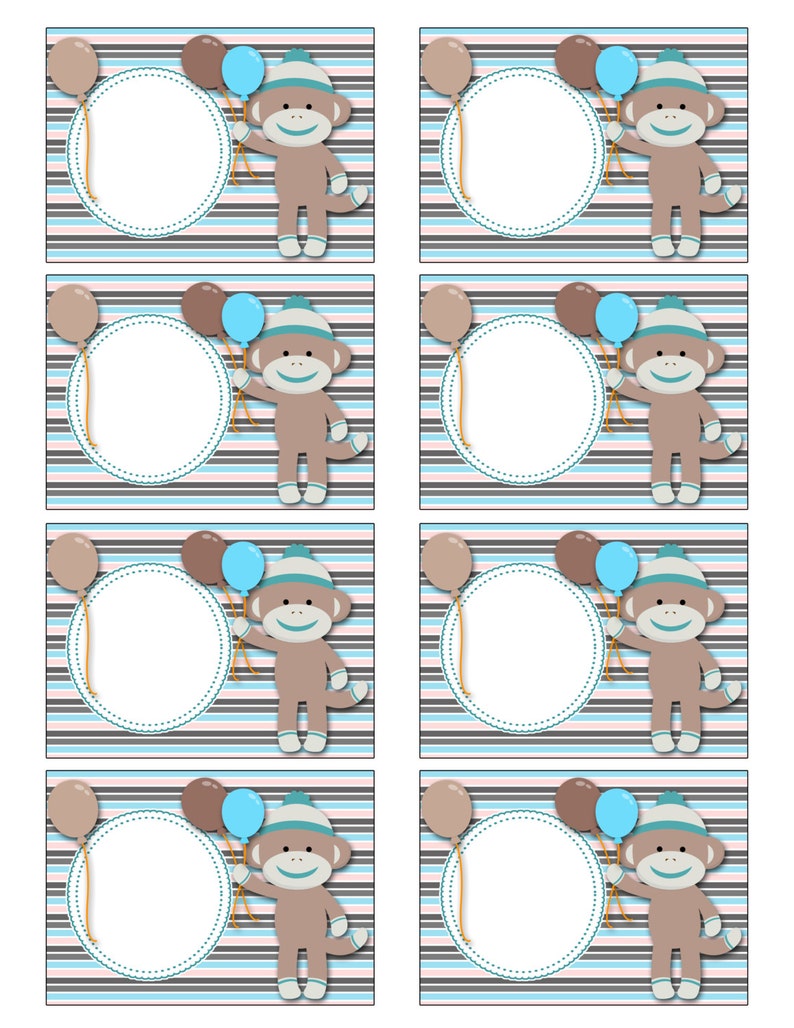 Sock Monkey Printable Labelssock Monkey Name Cardssock Etsy