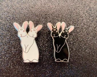 Double Headed Bunny Enamel Pin - Bunny Pin - Rabbit Pin - White Rabbit - Black Rabbit - Hard Enamel Pin