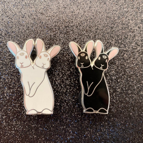 Double Headed Bunny Enamel Pin - Bunny Pin - Rabbit Pin - White Rabbit - Black Rabbit - Hard Enamel Pin