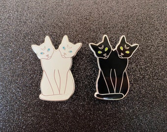 Double Headed Cat Enamel Pin - Black Cat Pin - White Cat Pin - Spooky Pin - Halloween Pin