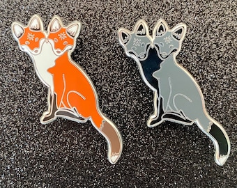 Double Headed Fox Enamel Pin - Hard Enamel Pin - Red Fox - Melanistic Fox