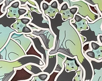 Double Headed Fox Sticker - Mirror Effect - Metallic - Vinyl Sticker - Witchy Art - Creepy Sticker