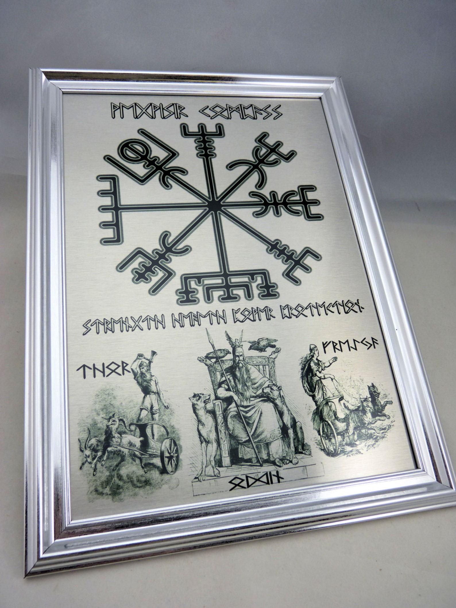 Viking RUNE Framed WALL ART With Vegvisir Compass, Odin, Thor and