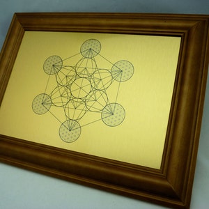 Metatron's Cube Sacred Geometry Wall Art, Print on Gold Brushed Metal ...