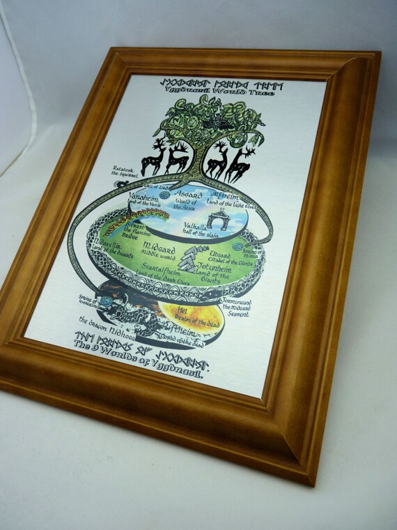 Yggdrasil World Tree Map Wall Art Print On Silver Brushed Etsy
