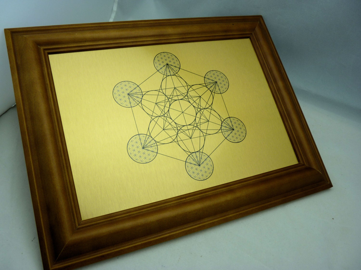 Metatron's Cube Sacred Geometry Wall Art, Print on Gold Brushed Metal ...