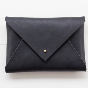 black leather envelope clutch