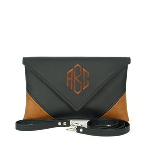 Embrague monogramado, Bolso clutch de cuero, Bolso Crossbody, Wristlet Wallet, Clutch envelope, Bolso Clutch negro, Bolso Crossbody de cuero vegano