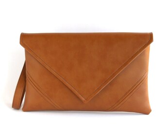 Monogrammed Faux Leather Black Formal Envelope Clutch