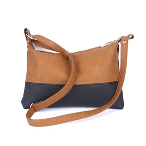 Vegan Leather Crossbody Bag: Two-Tone Shoulder Purse