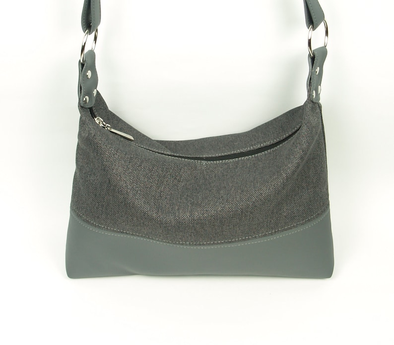 Grey Canvas Bag Crossbody Leather Purse Vegan Leather Purse Etsy
