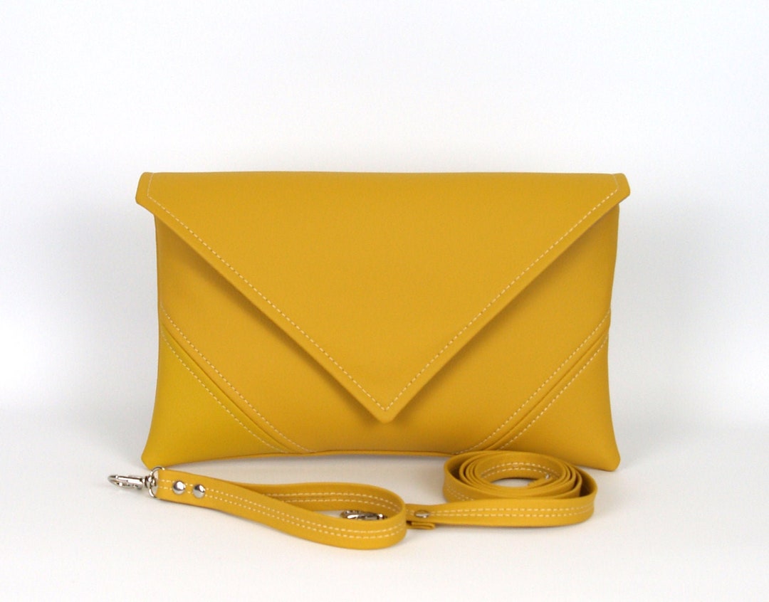 Yellow Clutch Purse Leather Clutch Vegan Leather Pouch Etsy