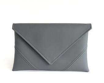 Vegan Leather Clutch Bag, Small Crossbody Purse, Gray Clutch Purse,  Wristlet Purse, Gift For Woman,  Evening Clutch Bridesmaid Clutch