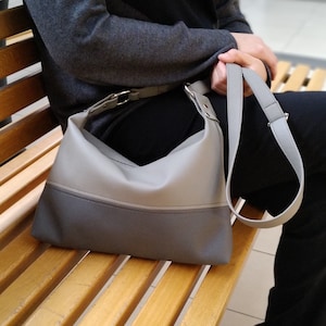 Shoulder Bag Grey, Womens Gift, Crossbody Bags, Shoulder Bag For Womens, Crossbody Bags Leather, Grey Hobo Bag,Grey Vegan Hobo,Leather Purse image 1