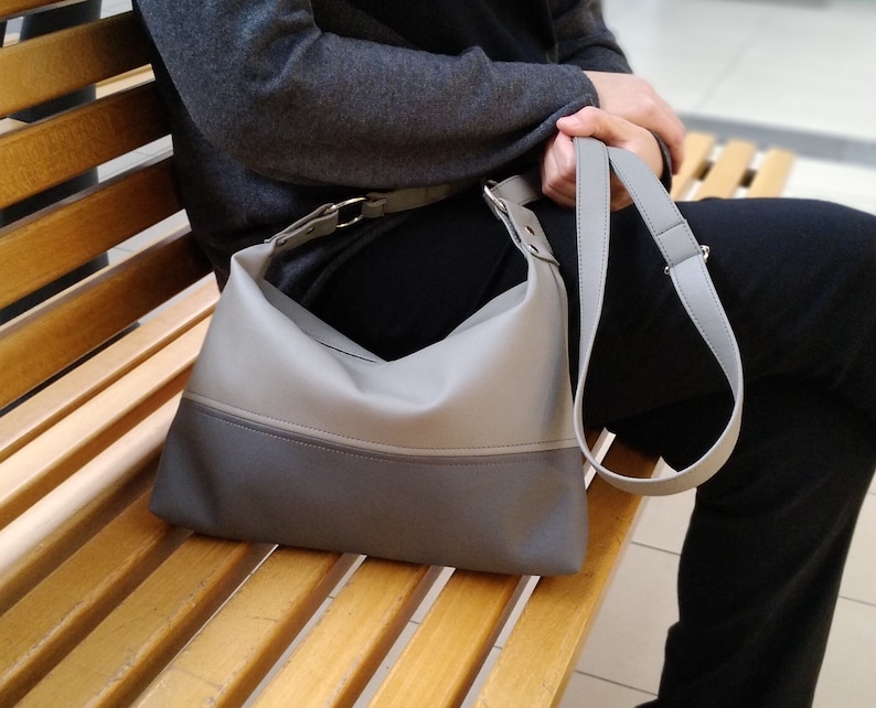 Shoulder Bag Grey, Womens Gift, Crossbody Bags, Shoulder Bag For Womens, Crossbody Bags Leather, Grey Hobo Bag,Grey Vegan Hobo,Leather Purse image 1