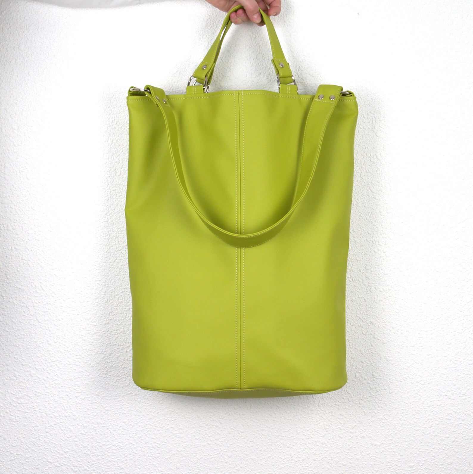 Lime Green Tote Bag Leather Shoulder Bag Vegan Tote Bucket Etsy
