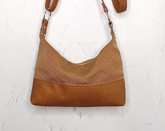 Handmade Brown Canvas Crossbody Bag: Medium Shoulder Purse