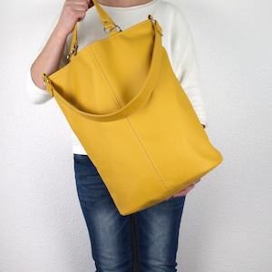 Yellow Tote Bag, Leather Tote, Vegan Leather Tote Bag, Leather Shoulder Bag, Hobo Bag, Leather Laptop Bag, Work Bag, Leather Bucket Bag