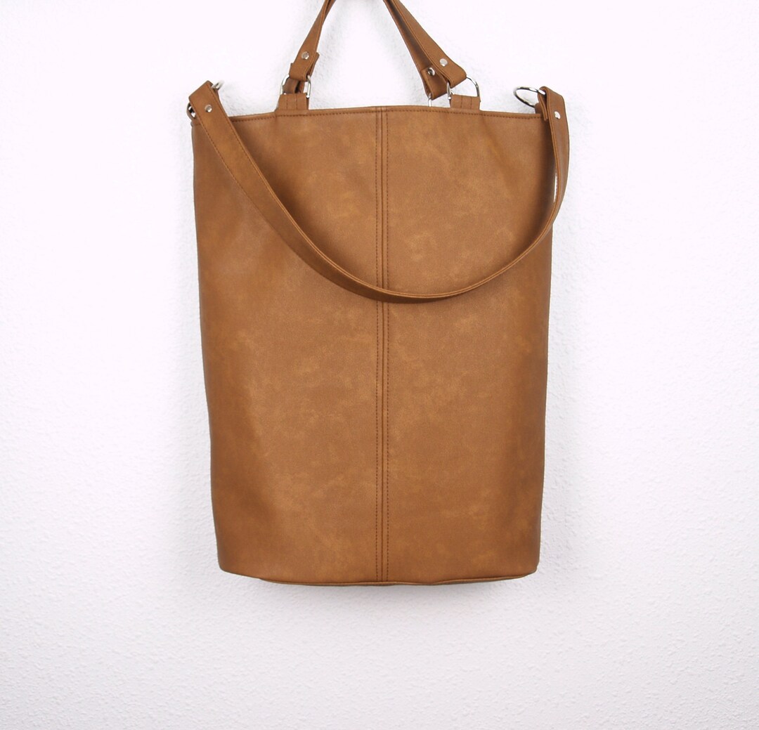 Leather Tote Vegan Tote Bag Shopping Bag Leather Bucket Etsy