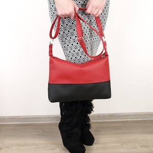 Red & Black Crossbody Shoulder Bag: Adjustable Strap