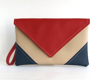 Navy Red Clutch Bag Envelope Gift For Woman Crossbody Purse Navy Blue Clutch Purse Vegan Leather Handbag Evening Bag Bridesmaid Clutch