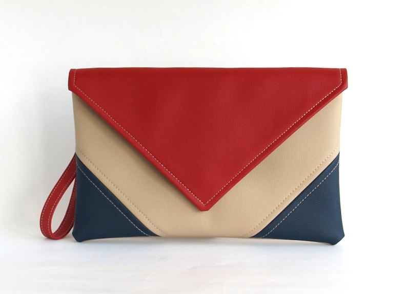 Navy Red Clutch Bag Envelope Gift For Woman Crossbody Purse image 1