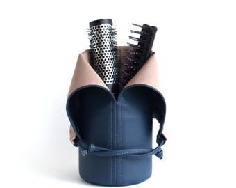 Porte-pinceau à cheveux bleu marine, cadeau femme pour elle, tasse à pinceaux à maquillage, trousse à pinceaux à maquillage, grande trousse à maquillage de voyage, porte-pinceau à maquillage