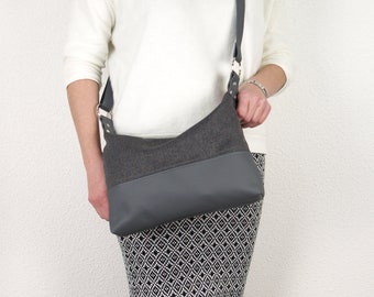 Grey Crossbody Bag, Messenger Bag, Large Crossbody Bag, Crossbody Leather Bag, Canvas Shoulder Bag, Boho Bag, Hobo Bag Purse