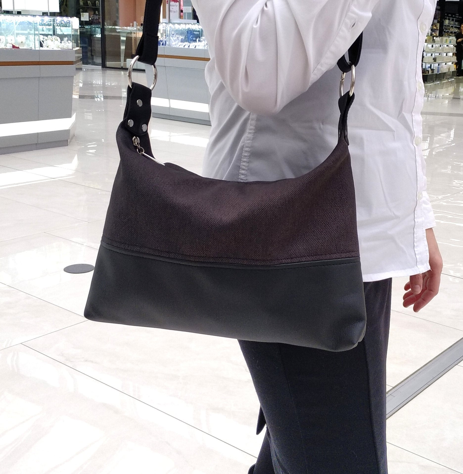 Waxed Canvas Bag Vegan Leather Purse Black Coach Purse Etsy