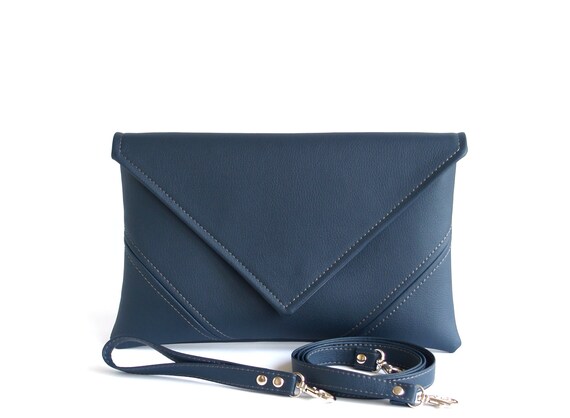 navy leather clutch bag