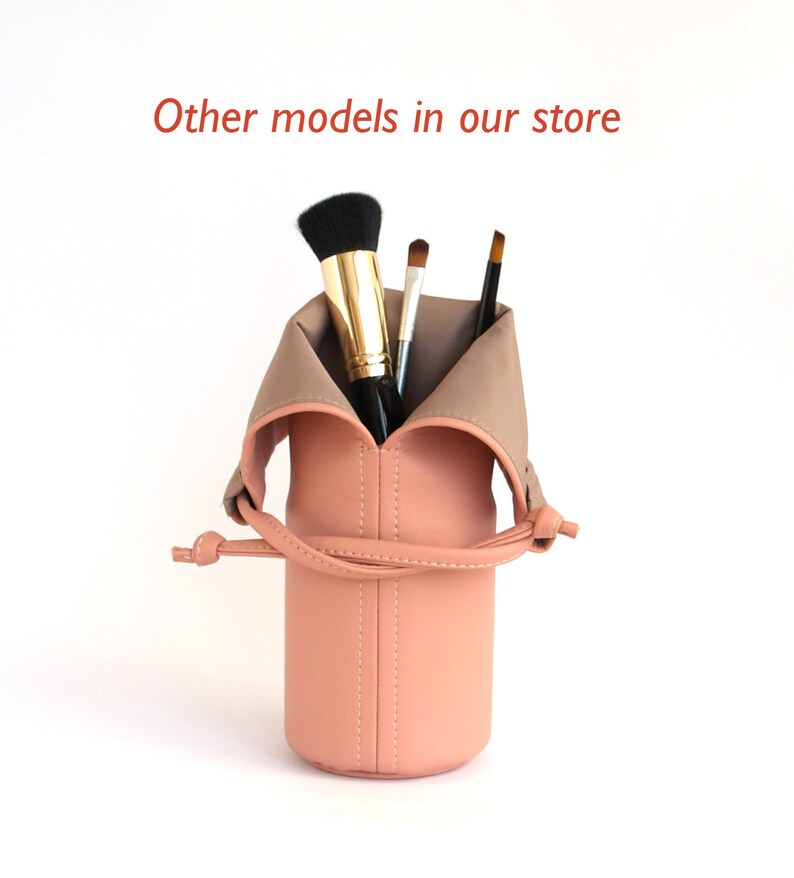 Orange Makeup Brush Cup Mothers Day Gift Vegan Leather Makeup Bag Vegan Cosmetic Bag Makeup Brush Organizer Travel Makeup Brush Holder image 10