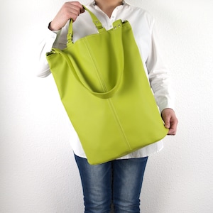 Lime Green Tote Bag, Leather Shoulder Bag, Vegan Tote, Bucket Bag, Leather Tote Bag, Womens Laptop Bag, Work Bag Women, Boho Tote Bag