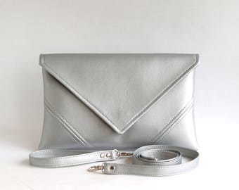 Silver Clutch Bag Bridesmaid Clutch Purse Womens Gift For Her Vegan Leather Clutch Handbag Evening Clutch Wallet Silver Purse Vegan Handbag