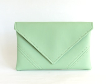 Mint Clutch Purse Vegan Bag Bridesmaid Clutch Bag Gift For Her Vegan Leather Clutch Evening Bag Leather Purse Envelope Clutch Vegan Handbag