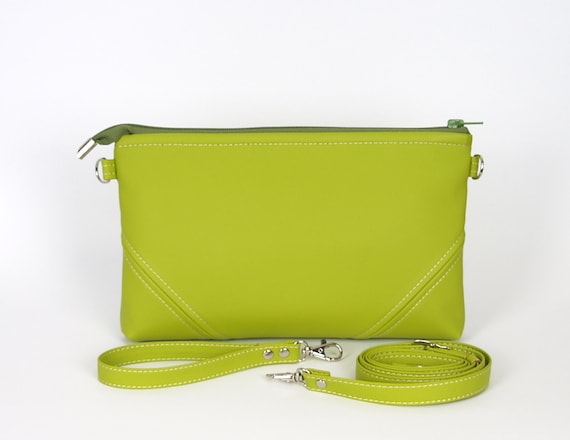 Bright Green Leather Clutch, Green Leather Purse With Wrist Strap. - Etsy UK