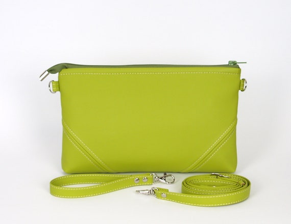 Bright Green Leather Clutch, Green Leather Purse With Wrist Strap. - Etsy UK