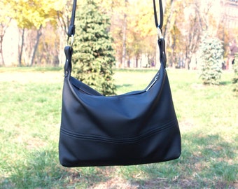 Black Shoulder Bag, Womens Gift For Wife, Leather Hobo Bag, Black Vegan Bag, Black Leather Bag, Black Hobo Bag, Black Bag, Black Purse