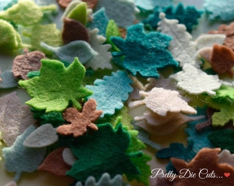 Felt Leaves, Small Decorative leaf shapes, Green, Brown and Autumn Shades, Pretty Die Cut Craft Embellishment